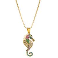 Cubic Zircon Micro Pave Brass Necklace, Seahorse, gold color plated, micro pave cubic zirconia & for woman, 15x35mm, Length:Approx 15.74 Inch, Sold By PC