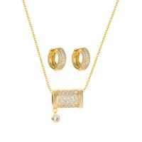 Zirkony Micro Pave Brass šperky Sady, Mosaz, s 1.96 inch extender řetězce, 18K pozlacené, micro vydláždit kubické zirkony & pro ženy, 15x16mm, Délka Cca 17.71 inch, Prodáno By PC