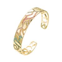 laiton bracelet manchette, Placage de couleur d'or, Réglable & pavé de micro zircon & pour femme & creux, plus de couleurs à choisir, 62x13mm, Vendu par PC