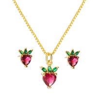 Cubic Zirconia Micro Pave Brass Jewelry Sets, Stud Earring & necklace, Fruit, gold color plated, different styles for choice & micro pave cubic zirconia & for woman, more colors for choice, 23x23mm, Length:Approx 17.71 Inch, Sold By Set