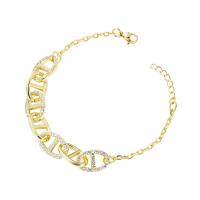 Cubic Zirconia Micro Pave Brass Bracelet, gold color plated, different styles for choice & micro pave cubic zirconia & for woman & hollow, Length:Approx 7.08 Inch, Sold By PC