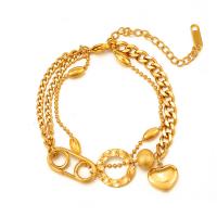 Stainless Steel Jewelry Bracelet, 304 Stainless Steel, with 2.17inch extender chain, Vacuum Ion Plating, Double Layer & fashion jewelry & for woman, golden, Length:Approx 6.69 Inch, Sold By PC