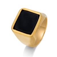 Stainless Steel Finger Ring, 304 Stainless Steel, with Obsidian, Vacuum Ion Plating, fashion jewelry & different size for choice & for man, golden, Sold By PC