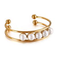 Acier inoxydable 304 bracelet manchette, avec Shell Pearl, bijoux de mode & pour femme, plus de couleurs à choisir, Diamètre intérieur:Environ 60x2.5mm, Vendu par PC