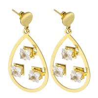 Stainless Steel Drop Earring 316 Stainless Steel Vacuum Plating fashion jewelry & for woman & with rhinestone golden Sold By Lot