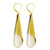 Stainless Steel Drop Earring, 316 Stainless Steel, with ABS Plastic Pearl, Vacuum Plating, fashion jewelry & for woman, golden, 61x13x49mm, 10Pairs/Lot, Sold By Lot
