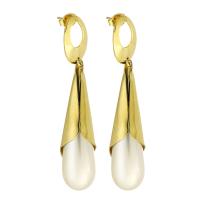 Stainless Steel Drop Earring, 316 Stainless Steel, with ABS Plastic Pearl, Vacuum Plating, fashion jewelry & for woman, golden, 67x13x49mm, 10Pairs/Lot, Sold By Lot