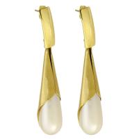 Stainless Steel Drop Earring, 316 Stainless Steel, with ABS Plastic Pearl, Vacuum Plating, fashion jewelry & for woman, golden, 68x13x49mm, 10Pairs/Lot, Sold By Lot
