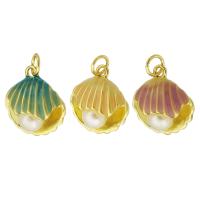 Brass Jewelry Pendants with ABS Plastic Pearl Shell gold color plated fashion jewelry & for woman & enamel Approx 3mm Sold By Lot