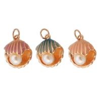 Brass Jewelry Pendants, with ABS Plastic Pearl, Shell, gold color plated, fashion jewelry & for woman & enamel, more colors for choice, 15x16x9mm, Hole:Approx 3mm, 10PCs/Lot, Sold By Lot