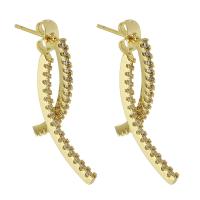 Cubic Zirconia Micro Pave Brass Earring, gold color plated, fashion jewelry & micro pave cubic zirconia & for woman, golden, 31x2x27mm, 5Pairs/Lot, Sold By Lot