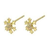 Cubic Zirconia Micro Pave Brass Earring, Snowflake, gold color plated, fashion jewelry & micro pave cubic zirconia & for woman, golden, 7x7mm, 10Pairs/Lot, Sold By Lot