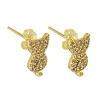Cubic Zirconia Micro Pave Brass Earring, Cat, gold color plated, fashion jewelry & micro pave cubic zirconia & for woman, golden, 6.50x12mm, 10Pairs/Lot, Sold By Lot