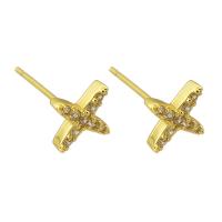 Cubic Zirconia Micro Pave Brass Earring, Airplane, gold color plated, fashion jewelry & micro pave cubic zirconia & for woman, golden, 6x6mm, 10Pairs/Lot, Sold By Lot