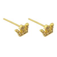 Cubic Zirconia Micro Pave Brass Earring, Crown, gold color plated, fashion jewelry & micro pave cubic zirconia & for woman, golden, 7x5mm, 10Pairs/Lot, Sold By Lot