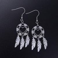 Titanium Steel  Earring, Dream Catcher, Vacuum Ion Plating, for woman & hollow, more colors for choice, 20x68mm, 2PCs/Bag, Sold By Bag