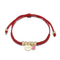 Nylon Cord Bracelets with Brass Round gold color plated adjustable & enamel Length 10-30 cm Sold By PC