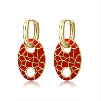 Huggie Hoop Drop Earring, Brass, Ellipse, gold color plated, for woman & enamel, more colors for choice, nickel, lead & cadmium free, 28x12mm, Sold By Pair