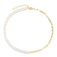Plastik perle halskæde, Messing, med Plastic Pearl, med 2.17 extender kæde, guldfarve belagt, for kvinde, gylden, nikkel, bly & cadmium fri, Længde 16.34 inch, Solgt af PC