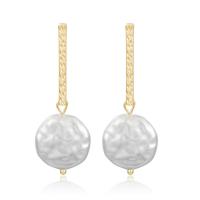 Brass Drop Earring with Plastic Pearl Round gold color plated for woman golden nickel lead & cadmium free Sold By Pair