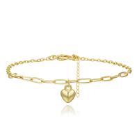 Brass Bracelet & Bangle with 1.97 extender chain Heart gold color plated for woman golden nickel lead & cadmium free Length 6.7 Inch Sold By PC
