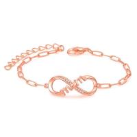 Brass Bracelet, with 1.97 extender chain, Number 8, plated, micro pave cubic zirconia & for woman, more colors for choice, nickel, lead & cadmium free, Length:6.7 Inch, Sold By PC