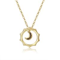 Cubic Zircon Micro Pave Brass Necklace with 1.97 extender chain Moon gold color plated micro pave cubic zirconia & for woman golden nickel lead & cadmium free 18mm Length 15.75 Inch Sold By PC