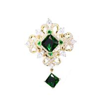 Cubic Zirconia Brooch, Brass, Square, gold color plated, micro pave cubic zirconia & for woman, green, nickel, lead & cadmium free, 35x46mm, Sold By PC