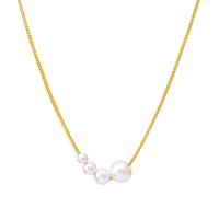 Titanium Steel Necklace, with Plastic Pearl, with 5cm extender chain, Round, Vacuum Ion Plating, fashion jewelry & for woman, golden, Length:Approx 41 cm, Sold By PC