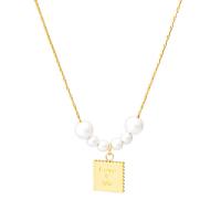 Titanium Steel Necklace, with Plastic Pearl, with 5cm extender chain,  Square, Vacuum Ion Plating, fashion jewelry & for woman, golden, 11mm, Length:Approx 41 cm, Sold By PC