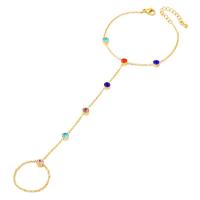 Gothique Bracelet Anneau, Acier titane, avec 4cm chaînes de rallonge, bijoux de mode & pavé de micro zircon & pour femme, doré, Longueur:16 cm, Vendu par PC