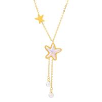 Titanium Steel Necklace, with Plastic Pearl, with 5cm extender chain, Starfish, Vacuum Ion Plating, Adjustable & fashion jewelry & for woman, golden, 62mm,19mm, Length:Approx 40 cm, Sold By PC