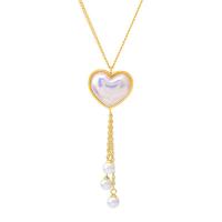 Titanstahl Halskette, mit Kunststoff Perlen, mit Verlängerungskettchen von 5cm, Herz, Einstellbar & Modeschmuck & für Frau, goldfarben, 22x19mm,6mm, Länge:ca. 40 cm, verkauft von PC