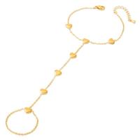 Gothique Bracelet Anneau, Acier titane, avec 4cm chaînes de rallonge, coeur, Réglable & bijoux de mode & pour femme, doré, 6mm, Longueur:Environ 16 cm, Vendu par PC
