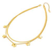 Titanstahl Halskette, mit Verlängerungskettchen von 5cm, Schmetterling, Doppelschicht & Einstellbar & Modeschmuck & für Frau, goldfarben, 12mm, Länge:40 cm, 42 cm, verkauft von PC