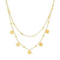 Titanstahl Halskette, mit Verlängerungskettchen von 5cm, Blume, Doppelschicht & Einstellbar & Modeschmuck & für Frau, goldfarben, 7mm, Länge:38 cm, 42 cm, verkauft von PC