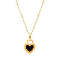 Titanium Steel Necklace, with Shell, with 5cm extender chain, Heart, Vacuum Ion Plating, Adjustable & fashion jewelry & for woman, golden, 14x18mm, Length:Approx 41 cm, Sold By PC