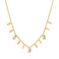 Titanstahl Halskette, mit Verlängerungskettchen von 5cm, Rechteck, Einstellbar & Modeschmuck & Micro pave Zirkonia & für Frau, goldfarben, 7mm, Länge:ca. 40 cm, verkauft von PC