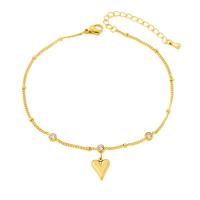 Stainless Steel Anklet, Titanium Steel, with 5cm extender chain, Vacuum Ion Plating, Adjustable & fashion jewelry & different styles for choice & micro pave cubic zirconia & for woman, golden, Length:Approx 21 cm, Sold By PC