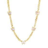Titanstahl Halskette, mit Weiße Muschel, mit Verlängerungskettchen von 5cm, Schmetterling, Einstellbar & Modeschmuck & für Frau, goldfarben, 10x10mm, Länge:ca. 40 cm, verkauft von PC
