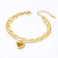 Titanium Steel Bracelet & Bangle, with 4cm extender chain, Heart, Vacuum Ion Plating, Double Layer & Adjustable & fashion jewelry & for woman, golden, 12mm, Length:Approx 16 cm, Sold By PC