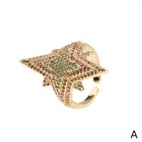 Латунь Манжеты палец кольцо, плакирован золотом, Регулируемый & инкрустированное микро кубического циркония & Женский, Много цветов для выбора, продается PC