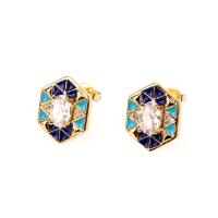 Cubic Zirconia Micro Pave Brass Earring, gold color plated, micro pave cubic zirconia & for woman & enamel, more colors for choice, 12x15mm, Sold By Pair