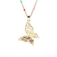 Cubic Zircon Micro Pave Brass Necklace, Butterfly, gold color plated, micro pave cubic zirconia & for woman & enamel & hollow, multi-colored, 28x33mm, Length:Approx 17.7 Inch, Sold By PC