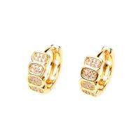 Brass Huggie Hoop Earring, gold color plated, micro pave cubic zirconia & for woman, 6x14mm, Sold By Pair