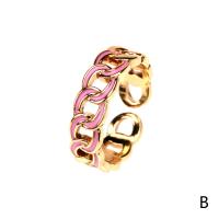 Brass Cuff Finger Ring gold color plated Adjustable & for woman & enamel & hollow Sold By PC