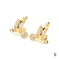 Brass Stud Earring gold color plated micro pave cubic zirconia & for woman Sold By PC