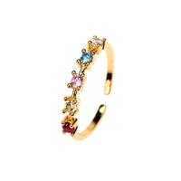 cobre Cuff Ring Finger, cromado de cor dourada, Ajustável & micro pavimento em zircônia cúbica & para mulher, multi colorido, vendido por PC