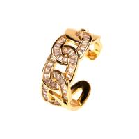 Латунь Манжеты палец кольцо, плакирован золотом, Регулируемый & инкрустированное микро кубического циркония & Женский, продается PC