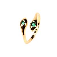 Brass Cuff Finger Ring gold color plated Adjustable & micro pave cubic zirconia & for woman green Sold By PC